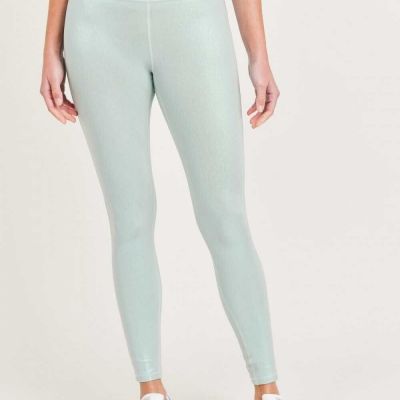 Wildfox WREN FOIL High Waisted 7/8  Leggings Soothing Sea Green XL Silver Stripe